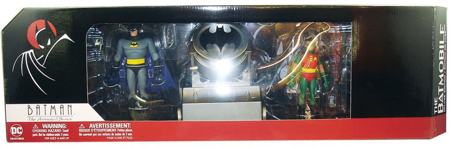 DC Collectibles Batman The Animated Series Deluxe Edition Batmobile with Bat Signal and Action Figures